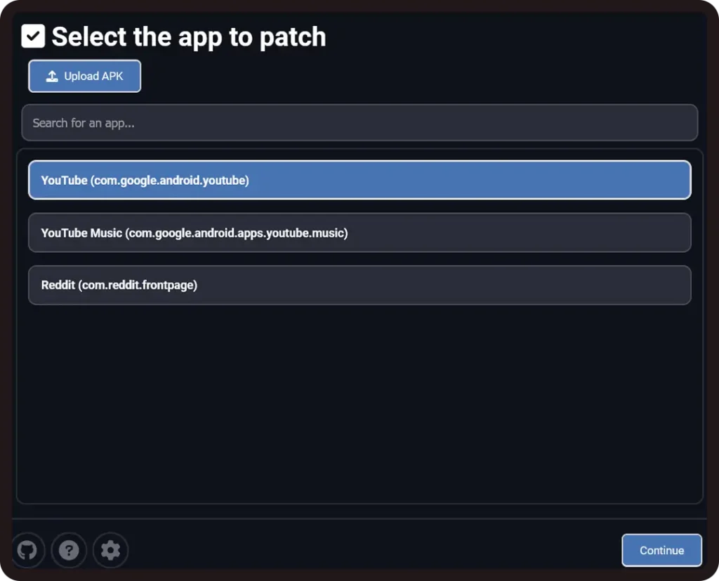 Wahle-eine-zu-patchende-App